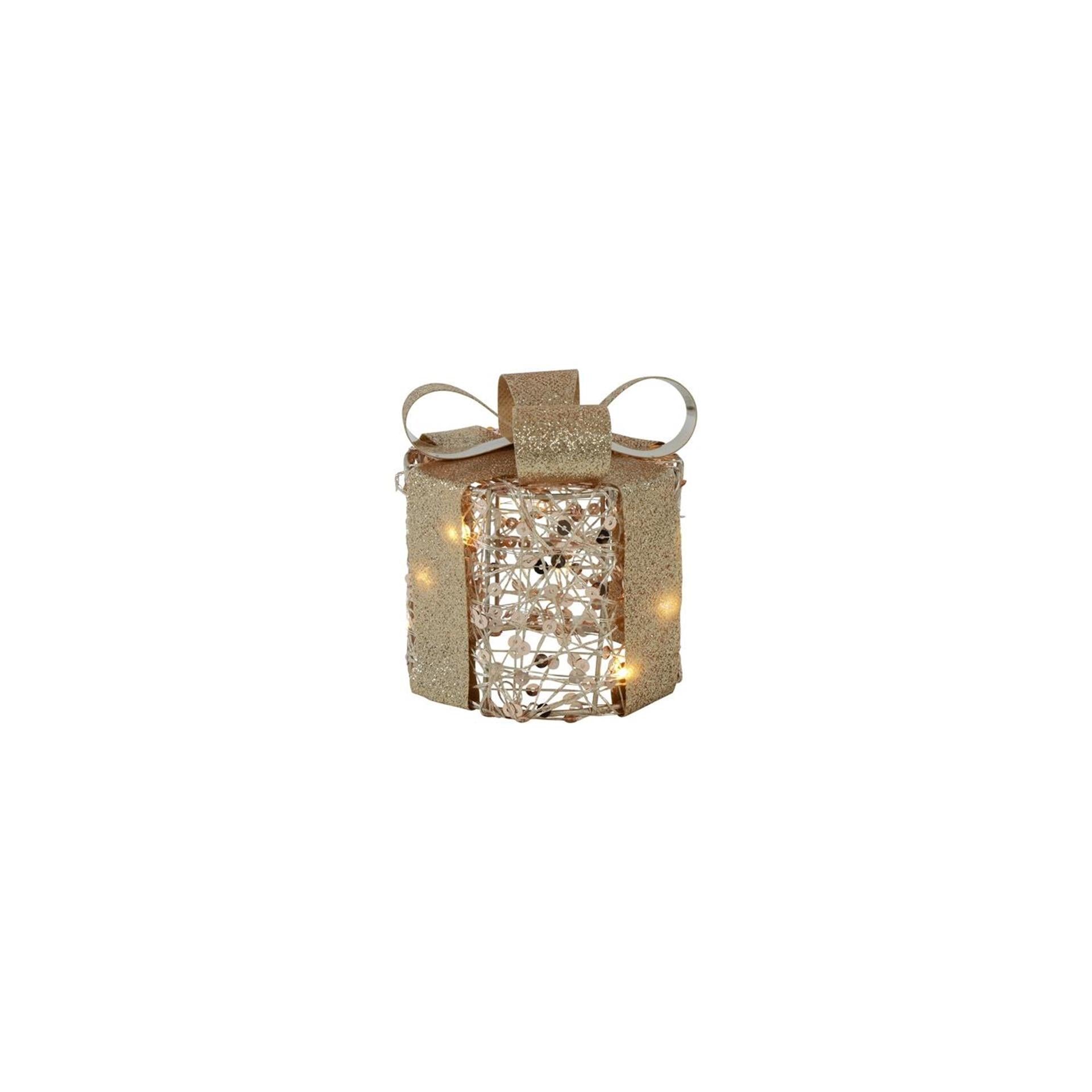 Landfeld Landfeld Weihnachtsgeschenk mit 10 LED-Lichtern Pippa Gold Metall ø10x11cm mit Timer, 2xaa
