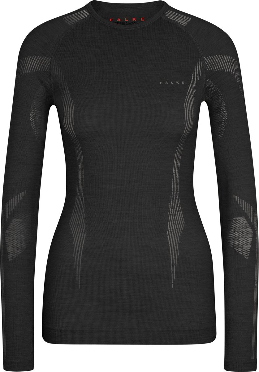 Falke Wool-Tech Longsleeve schnelltrocknendes Woll-Funktions-Langarmshirt Damen Schwarz - Größe L