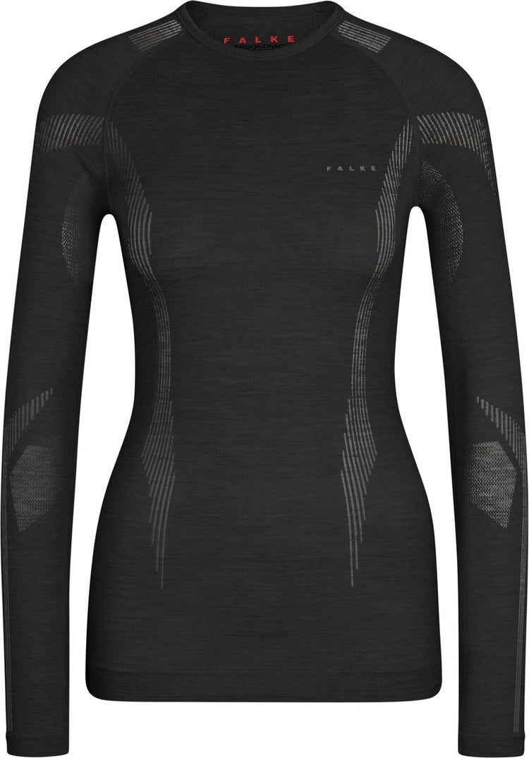 Falke Wool-Tech Longsleeve schnelltrocknendes Woll-Funktions-Langarmshirt Damen Schwarz - Größe L