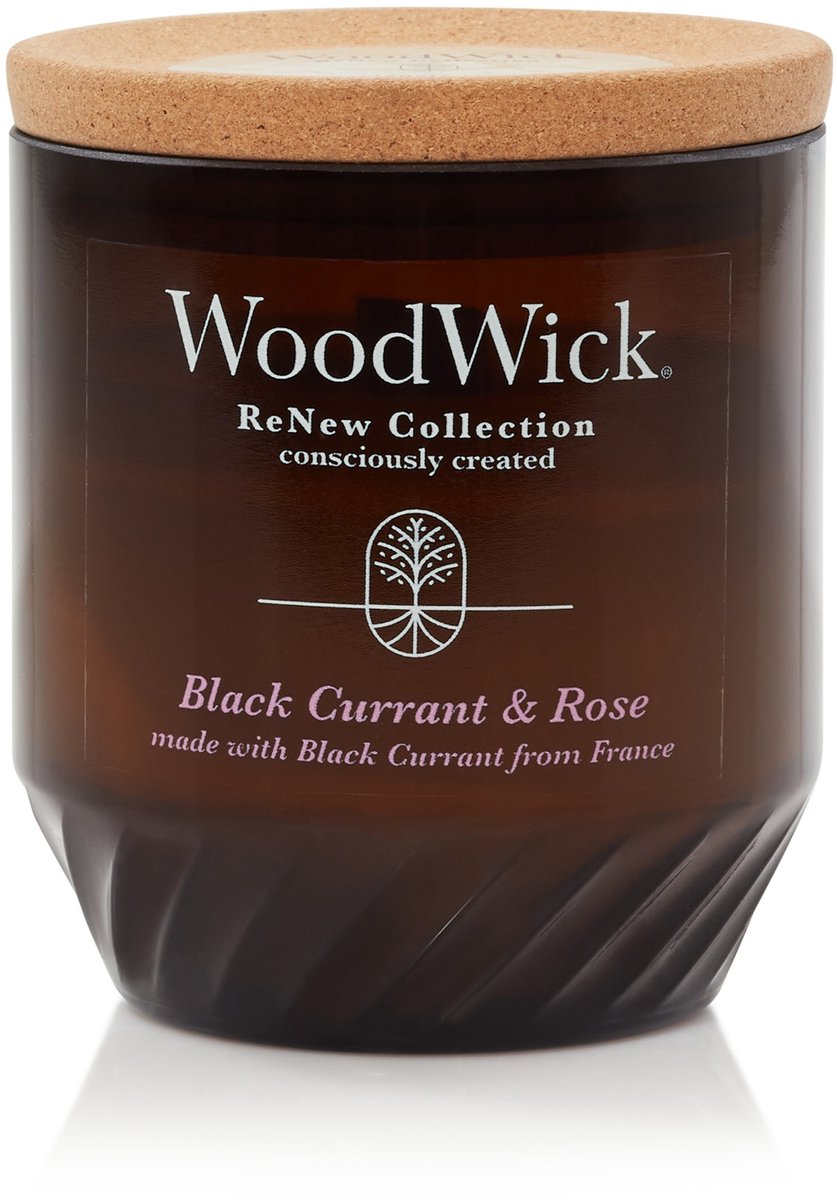 Woodwick Renew Medium Duftkerze – schwarze Johannisbeerrose – 55 Brennstunden