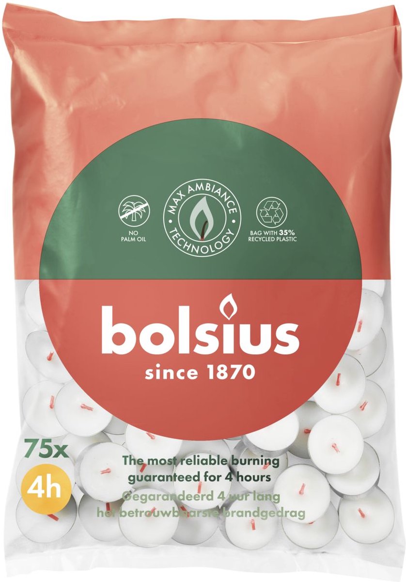 Bolsius Teelichter ø38x16 mm 4 Stunden (6x 75 Stück)