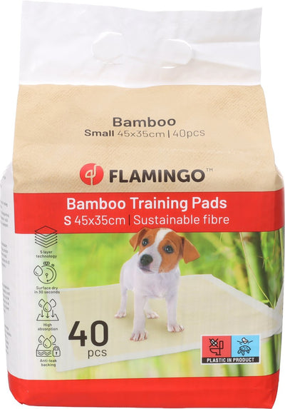 Flamingo-Welpenunterlagen – Trainingsmatte Bambus Padu Beige S – 45 x 35 cm – 40 Stück – Toiletten-Trainingsmatte aus Bambus für Welpen und Hunde – super saugfähig, schnell trocknend
