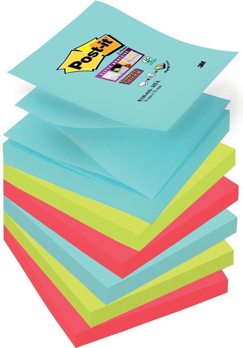 Z-Notes Post-it Super Sticky 76x76mm sortierte Packung 6 Stück 90 Blatt