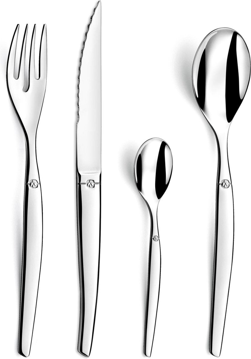 Lou Laguiole - Jet - Besteckset - 24-teilig - 6 Personen - hochglanzpoliert - silberfarben