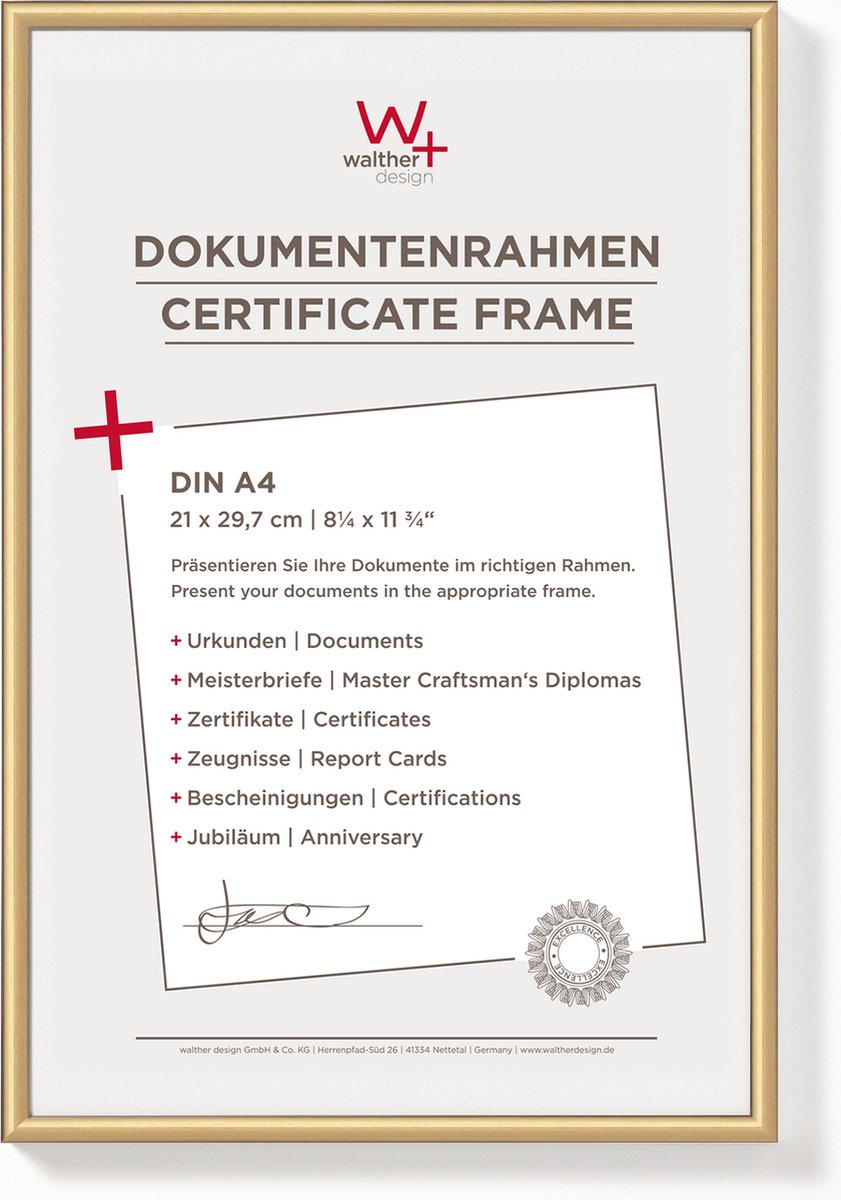 Walther New Lifestyle - Kunststoffrahmen - Fotogröße 21x29,7 cm (Din A4) - Gold
