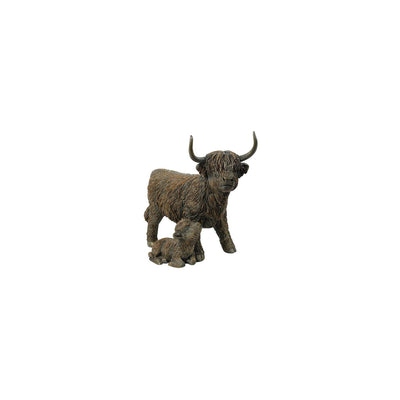 Countryfield-Statue Schottischer Highlander mit Kalb aus braunem Polystone, 29 x 15,5 x 5,5 cm