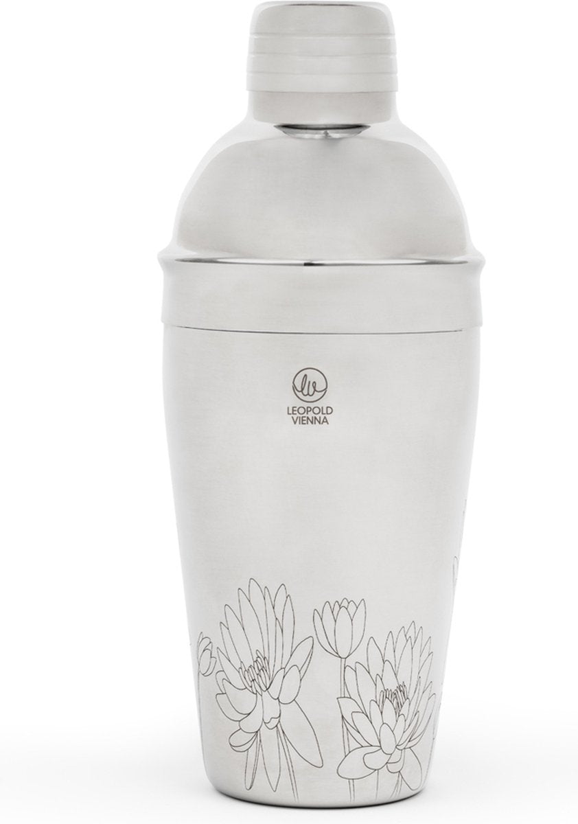 Leopold Wien - Cocktailshaker 500ml Edelstahl Blumen - Shakebecher - mit Lasergravur