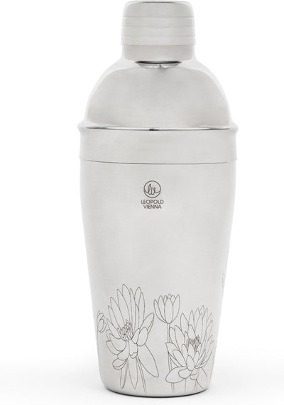 Leopold Wien - Cocktailshaker 500ml Edelstahl Blumen - Shakebecher - mit Lasergravur