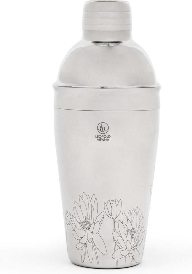 Leopold Wien - Cocktailshaker 500ml Edelstahl Blumen - Shakebecher - mit Lasergravur