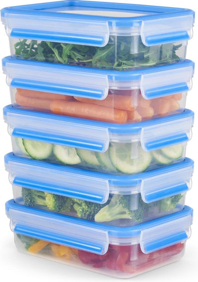 Tefal Masterseal Fresh N1030710 Mealprep Lebensmittel-Aufbewahrungsbox-Set – 5 x 0,8 l – 100 % auslaufsicher – Lebensmittelbehälter – mikrowellengeeignet