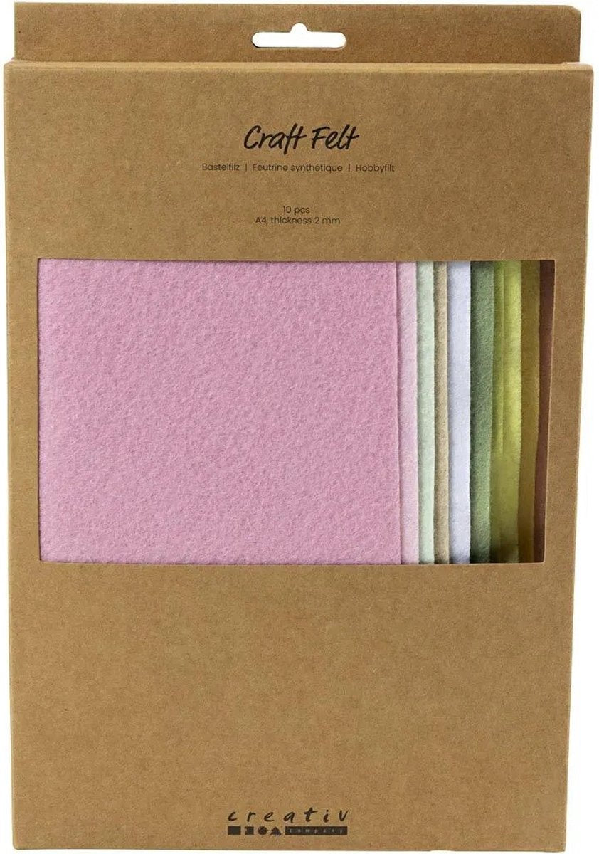 Creativ Company Hobbyfilz, A4, Blatt 210x297 mm, Stärke 2 mm, Pastellfarben, 10 Stück 1 Karton