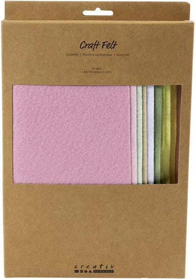 Creativ Company Hobbyfilz, A4, Blatt 210x297 mm, Stärke 2 mm, Pastellfarben, 10 Stück 1 Karton