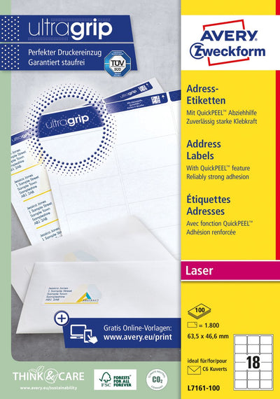 Recycling-Etiketten für Laserdrucker Quickpeel LR7161-100 63,5 x 46,6 mm