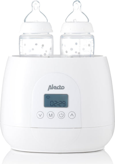 Alecto bw700twin – doppelter digitaler Flaschenwärmer 500 W zum Erhitzen, Sterilisieren und Auftauen – 2 Flaschen gleichzeitig erhitzen – inklusive Dampfhaube – weiß