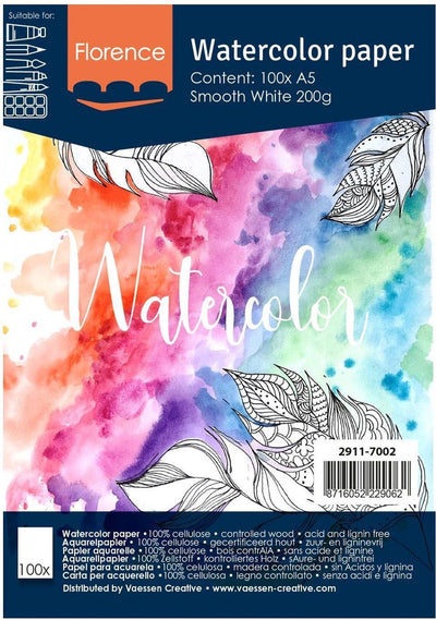Sans Marque A5-Aquarellblock-Skizzenbuch ohne Markenzeichen, 100 Blatt 200 Gramm, 21 x 15 cm – Aquarellpapier – Aquarellblöcke, Zeichenblöcke – Hobby-Malmaterialien