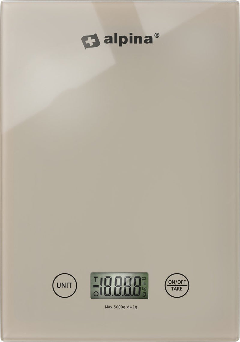 Alpina Küchenwaage digital – Küchenwaage in gr, lb, oz und ml – Präzisionswaage mit Tara-Funktion – Küchenzubehör – 22 x 15,5 cm – Beige