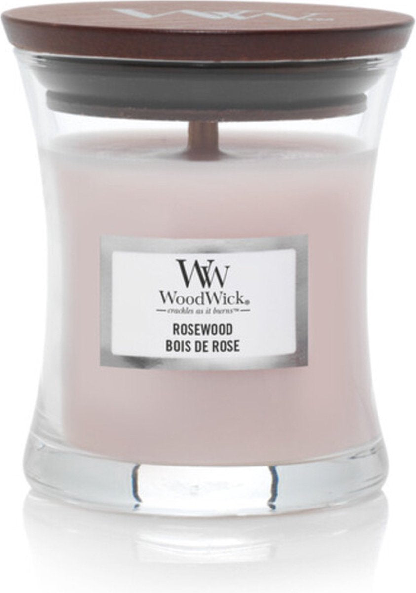 Woodwick Duftkerze Minikerze – Rosenholz – 20 Brennstunden – 85 g – 8 cm ø 7 cm