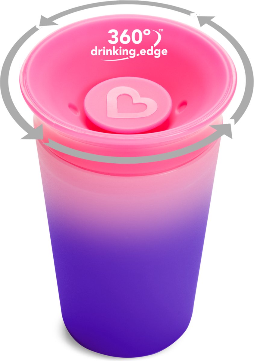 Munchkin Miracle Anti-Leck 360° Trinkbecher – Trinkbecher – Farbwechsel – hitzeempfindlich – Übungsbecher für Baby und Kind – 266 ml – Rosa Lila