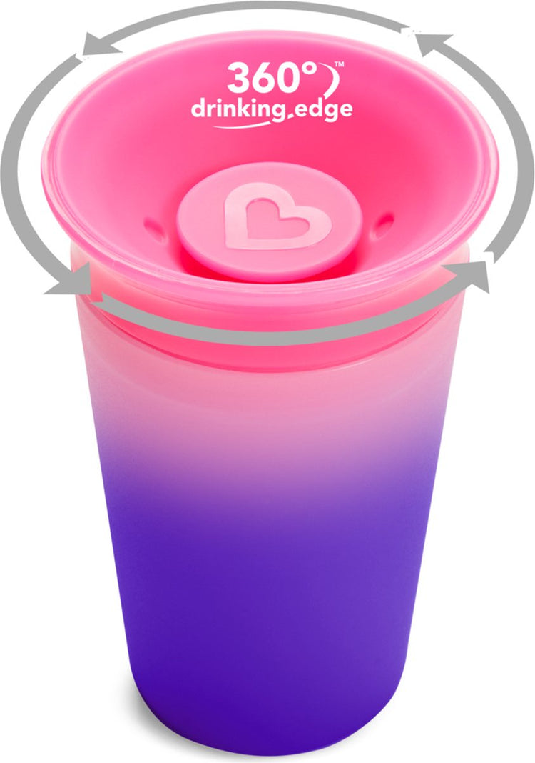 Munchkin Miracle Anti-Leck 360° Trinkbecher – Trinkbecher – Farbwechsel – hitzeempfindlich – Übungsbecher für Baby und Kind – 266 ml – Rosa Lila