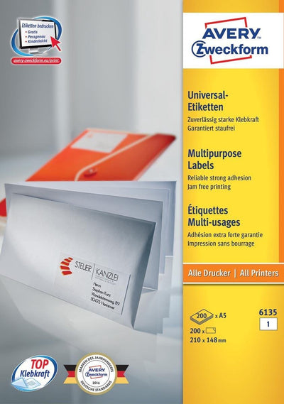 Avery Zweckform Etikett Avery Ilk 210 x 148 mm auf – A5-Blatt, weiße Box, 200 Blatt, 1 Et.