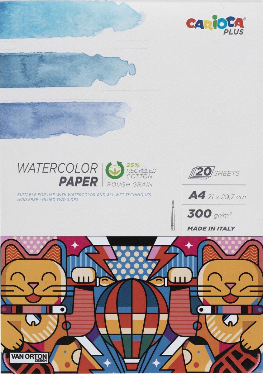 Carioca plus Aquarell-Zeichenblock – A4-Aquarellpapier – 20 Blatt – 300 g m² – geeignet für Aquarell, Aquarellstifte, Tusche und Gouache