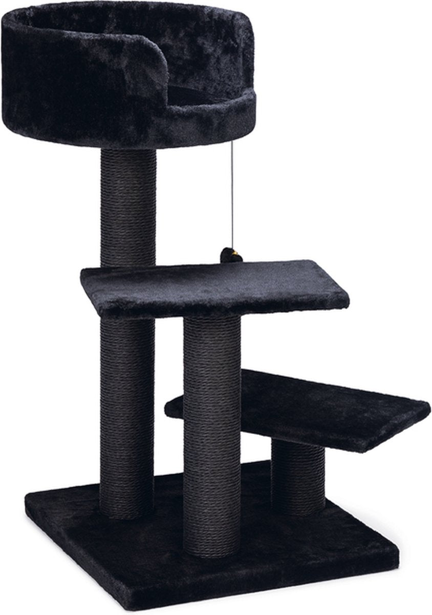Beeztees Kratzbaum Serpa Figo - inkl. Seil mit Ball - 3 Liegeplätze - Schwarz - 50x50x92 cm