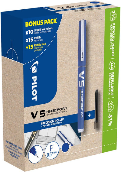 Pilot hi-tecpoint v5, 10 Rollen + 30 Minen, fein, blau