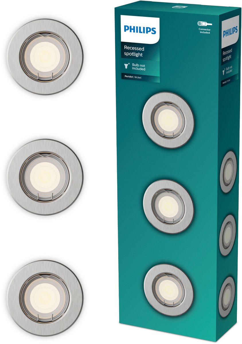 Philips LED Philips Peridot Einbaustrahler – GU10-Fassung – Nickel – rund – fester Kopf – 3er-Pack