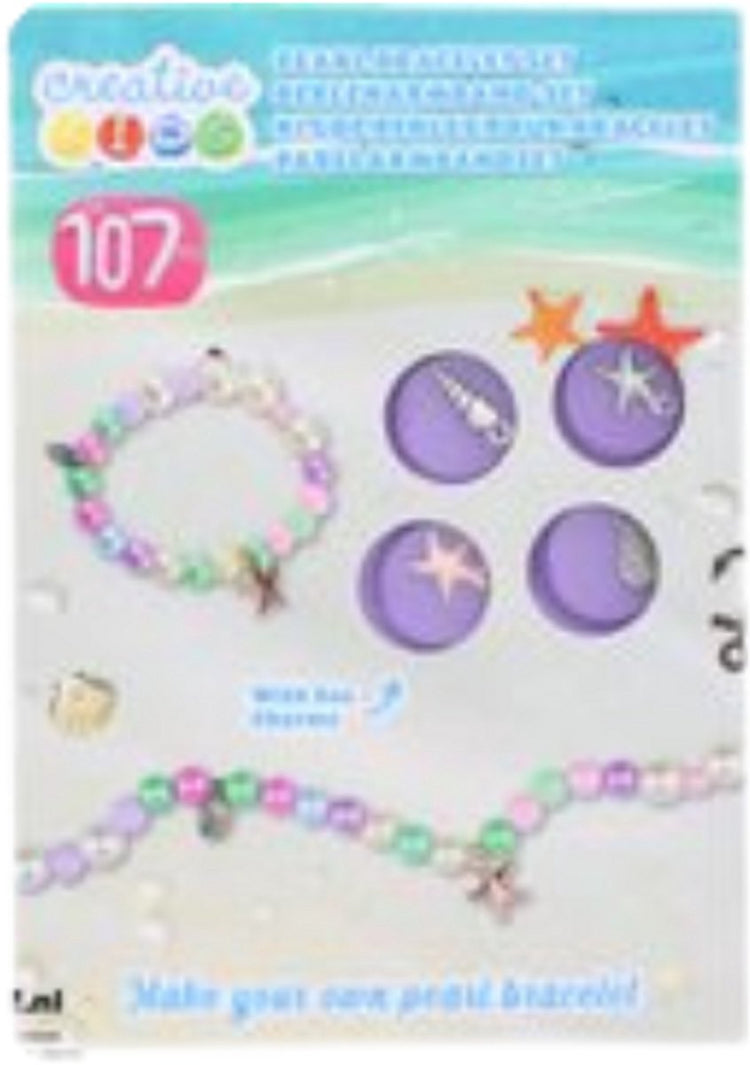 Kreatives Kinder-Perlenarmband-Set 107-teilig – Armband-Bastelset für Kinder – Perlenset mit Perlen und Meeresanhängern – DIY-Armband-Bastelarbeiten mit elastischer Kordel – kreatives Spielzeug