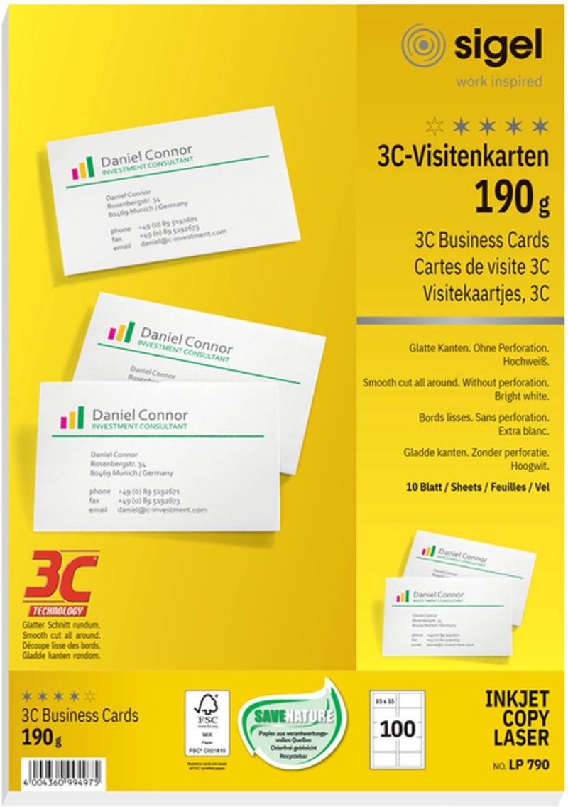 Business cards sigel 3c 190 g m² white