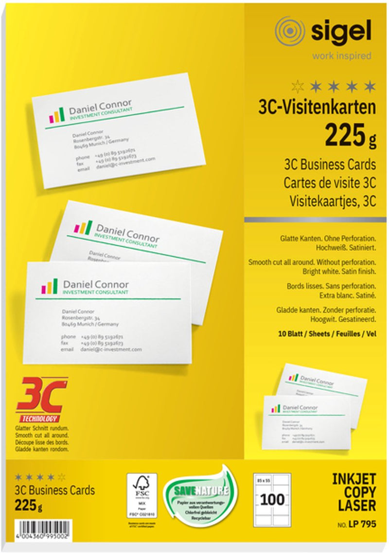Visitenkarten Sigel 3c 225 g m² weiß