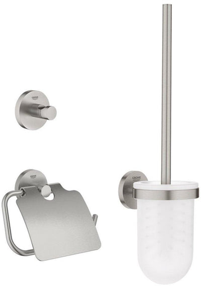 Grohe Essentials Zubehörset - Toilettenpapierhalter - Toilettenbürstengarnitur - Haken - Super Steel (Edelstahl)