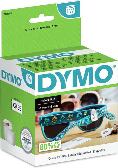Dymo authentische LW 2-fach Preisschild-Etiketten | 10mm x 19mm | Etiketten für Labelwriter-Etikettendrucker | 1 Rolle mit 1500 Preisaufklebern