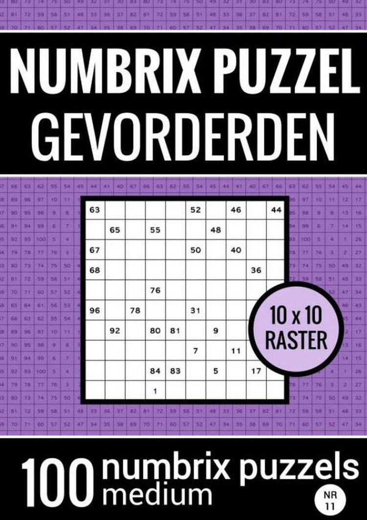 Markenloses Sans-Marque-Rätselbuch mit 100 Numbrix-Rätseln für Fortgeschrittene – Nr. 11 – Numbrix-Puzzle mittel