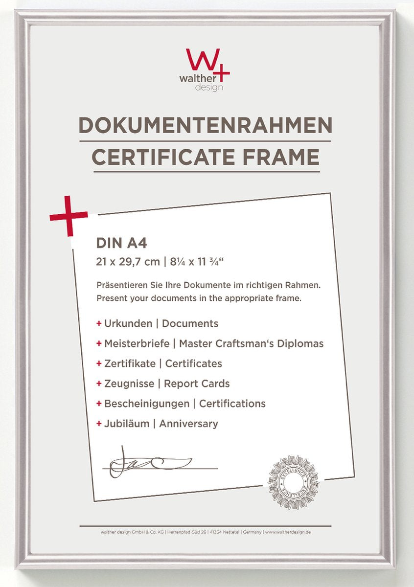 Walther Galeria - Kunststoffrahmen - Fotogröße 21x29,7 cm (Din A4) - Silber