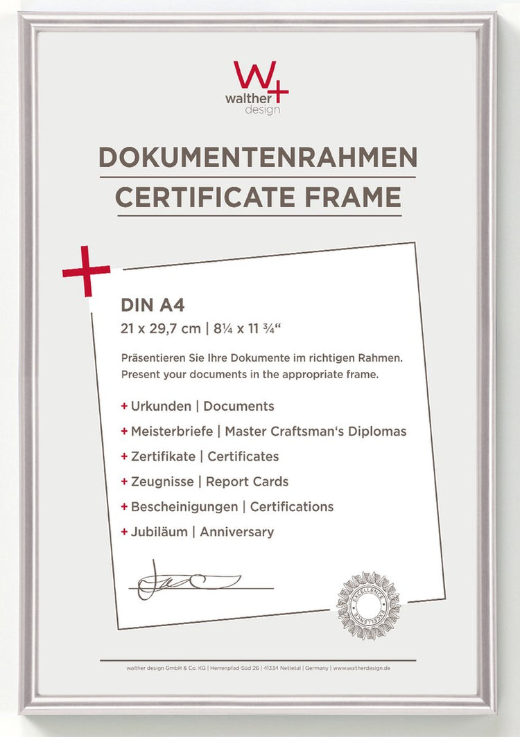 Walther Galeria - Kunststoffrahmen - Fotogröße 21x29,7 cm (Din A4) - Silber