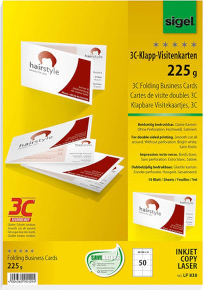 Sigel - Visitenkarten - Weiß - 180x55mm - 225 Gramm - 50 Stück - si-lp838