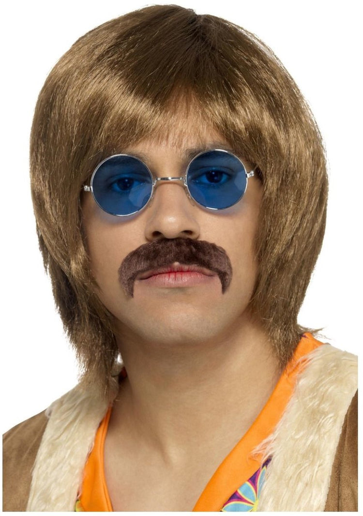 Smiffys Hippie-Kostümset – Perücke, Schnurrbart und Brille – Herren – Kostümzubehör – Karneval