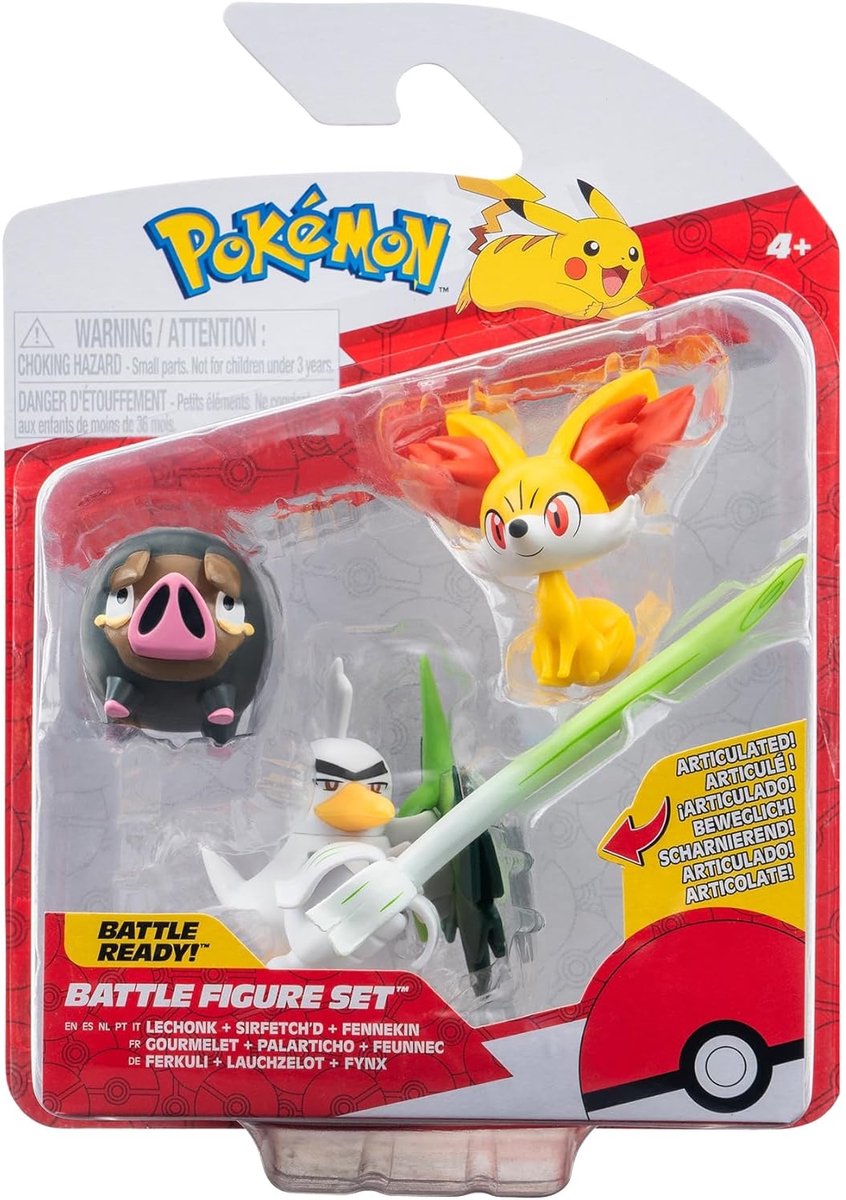 Jazwares Pokémon-Kampffiguren-Set, 3er-Pack, Fennekin, Lechonk, Sirfetch'd, 5 cm große Actionfigur