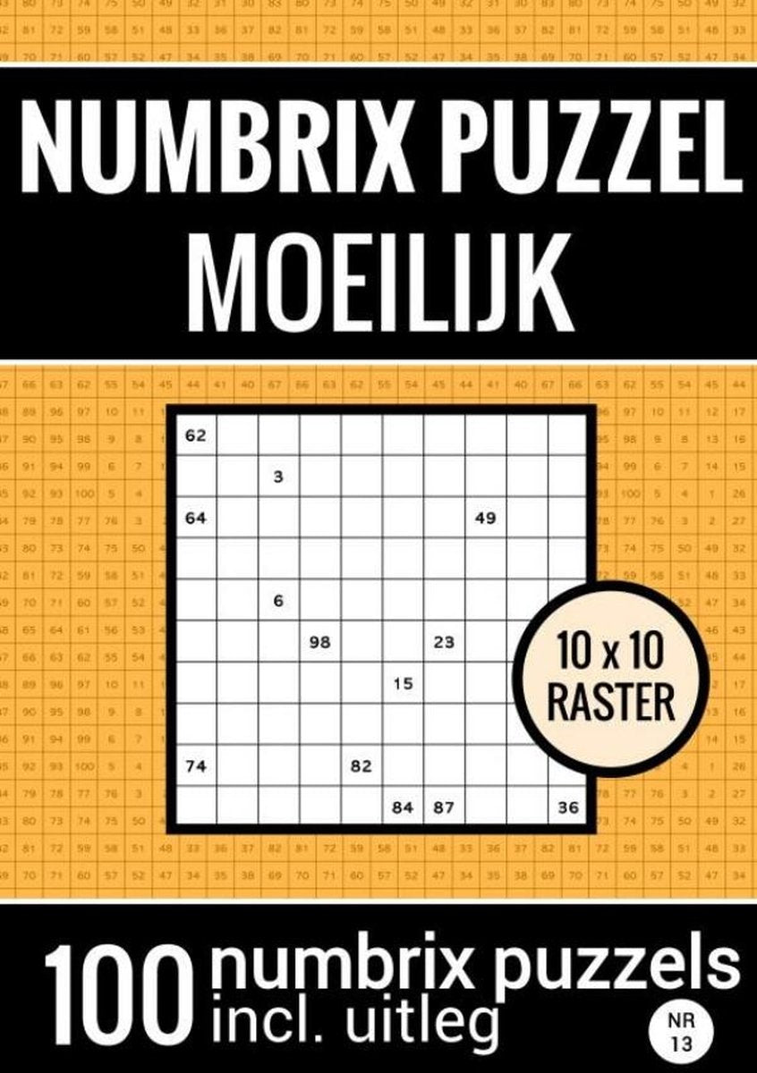 Markenloses Sans-Marque-Rätselbuch mit 100 Numbrix-Rätseln für Fortgeschrittene – Nr. 13 – Numbrix-Rätsel schwer