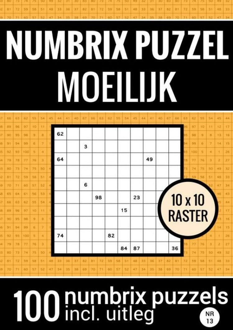 Markenloses Sans-Marque-Rätselbuch mit 100 Numbrix-Rätseln für Fortgeschrittene – Nr. 13 – Numbrix-Rätsel schwer