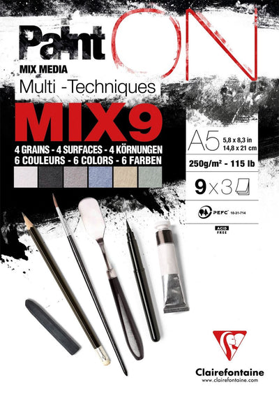 Clairefontaine Mix Media Papier CF A5 Farbe auf 27 Blatt 250 Gramm sortiert