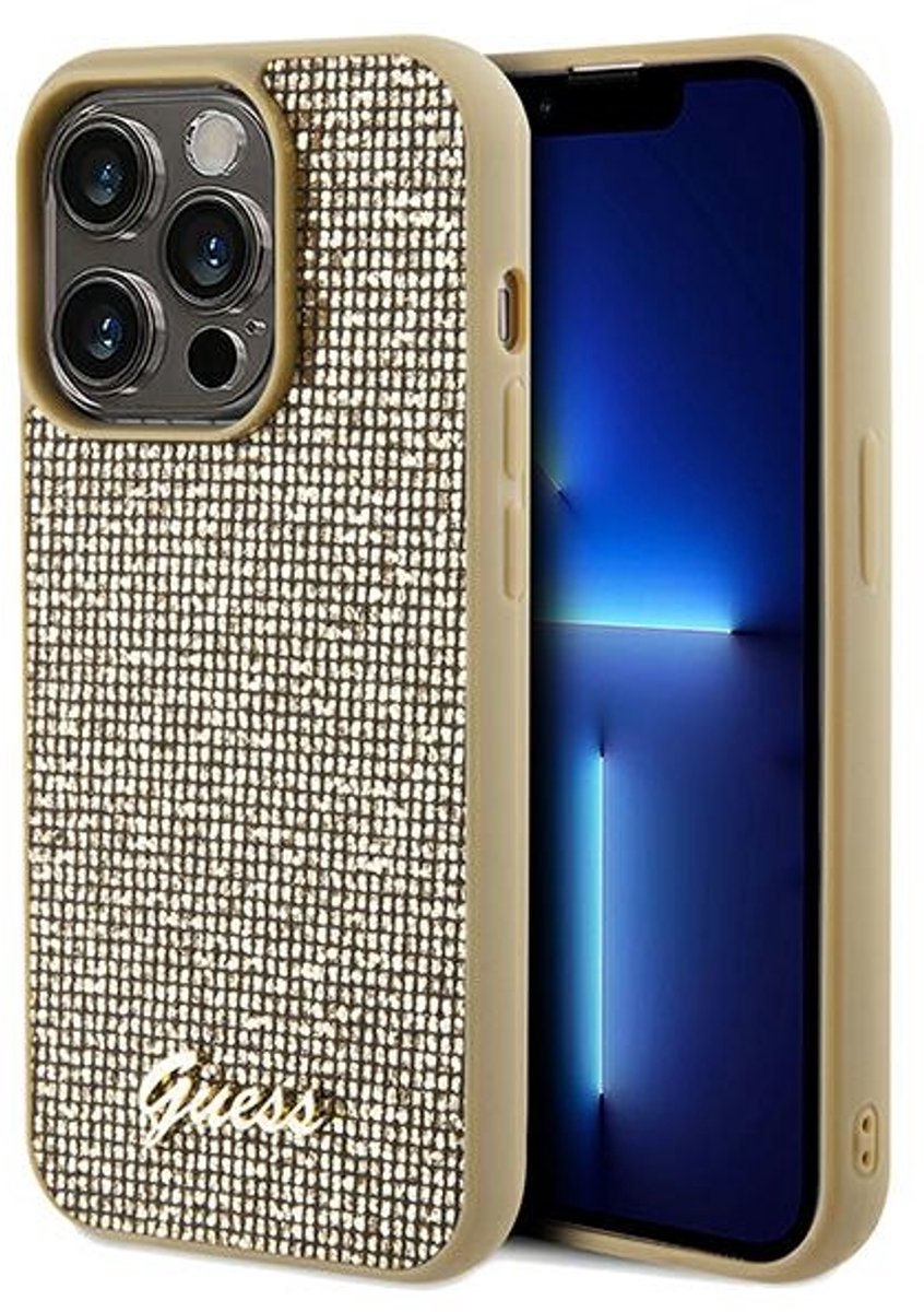 Guess Disco-Metallschriftzug – Hartschale – iPhone 14 Pro Max – goldenes Gehäuse