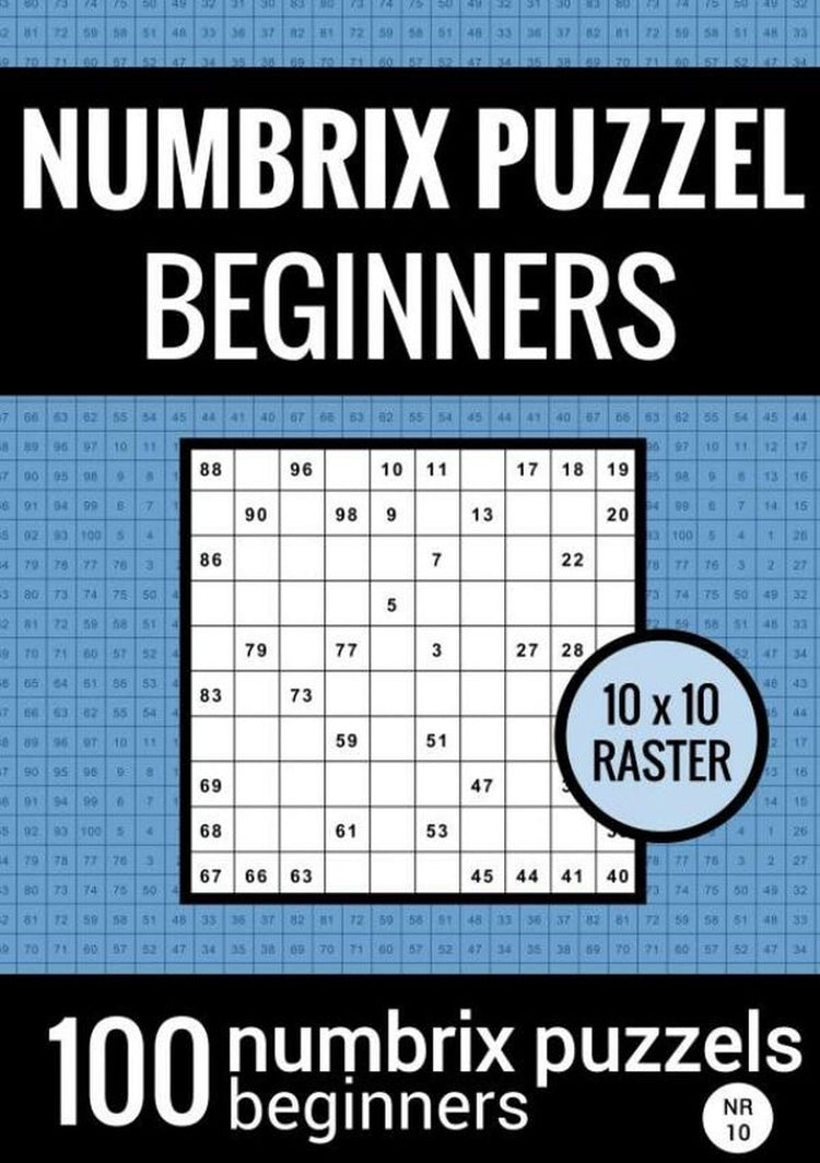 Markenloses Sans-Marque-Rätselbuch mit 100 Numbrix-Rätseln für Anfänger – Nr. 10 – Numbrix-Rätsel einfach