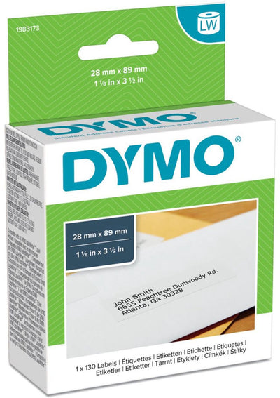 Dymo Original große Labelwriter-Rücksendeadressenetiketten | 28mm x 89mm | 130 selbstklebende Etiketten | passend für die Labelwriter-Etikettendrucker | Hergestellt in Europa