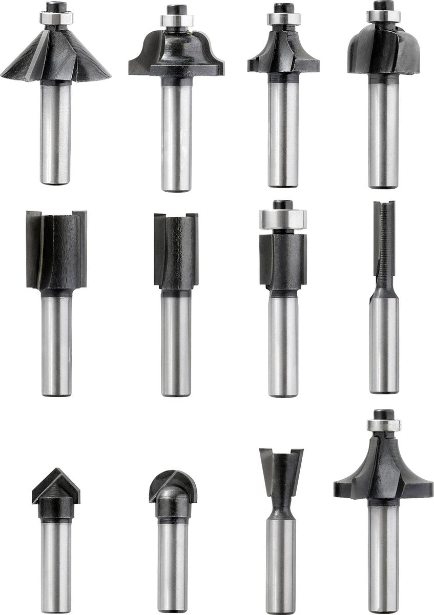 Kwb Frässet, 12-teilig, (V-Nutfräser, Nutfräser uvm.) Hartmetall, Axialkugellager inkl. Sechskantschlüssel und Holzkoffer