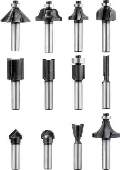 Kwb Frässet, 12-teilig, (V-Nutfräser, Nutfräser uvm.) Hartmetall, Axialkugellager inkl. Sechskantschlüssel und Holzkoffer