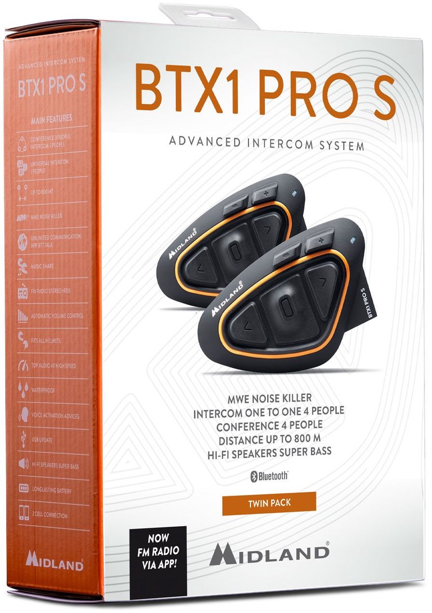 Midland BTX-1 Pro S Bluetooth-Motorrad-Gegensprechanlage-Set = 2
