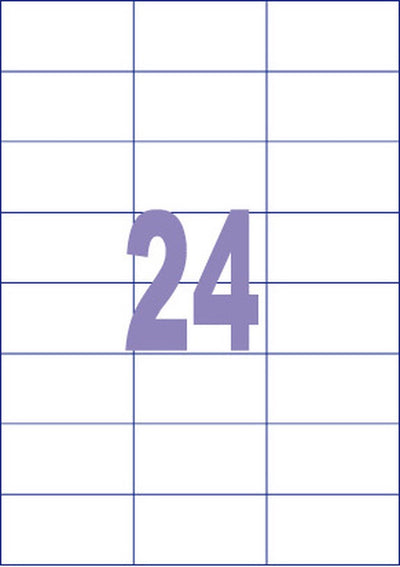 Kangaro-Etiketten – universell – selbstklebend – Tintenstrahl-Laserkopie – 70 x 37 mm – 100 Blatt – 24 Aufkleber pro Blatt – k-7037