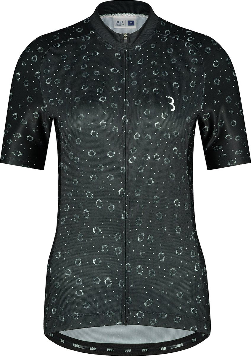 Bbb Cycling Radtrikot Damen Kurzarm Donnafit – Radtrikot Damen Kurzarm – Bequemes und schnell trocknendes Radtrikot Damen – Schwarze Blumen – Größe XL – BBW-412